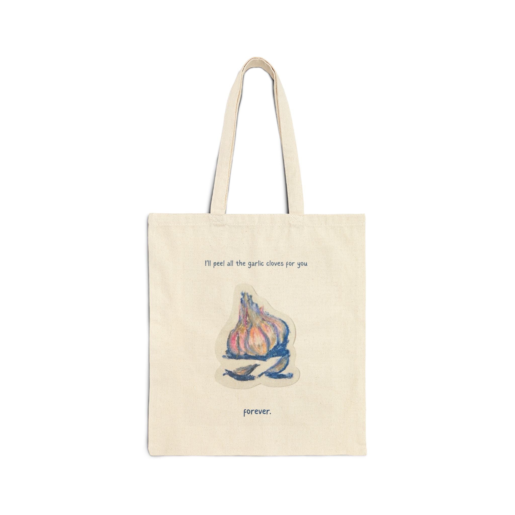 Garlic Illustration Tote Bag — "It’s part of the garlic clove for you" Canvas Market Bag