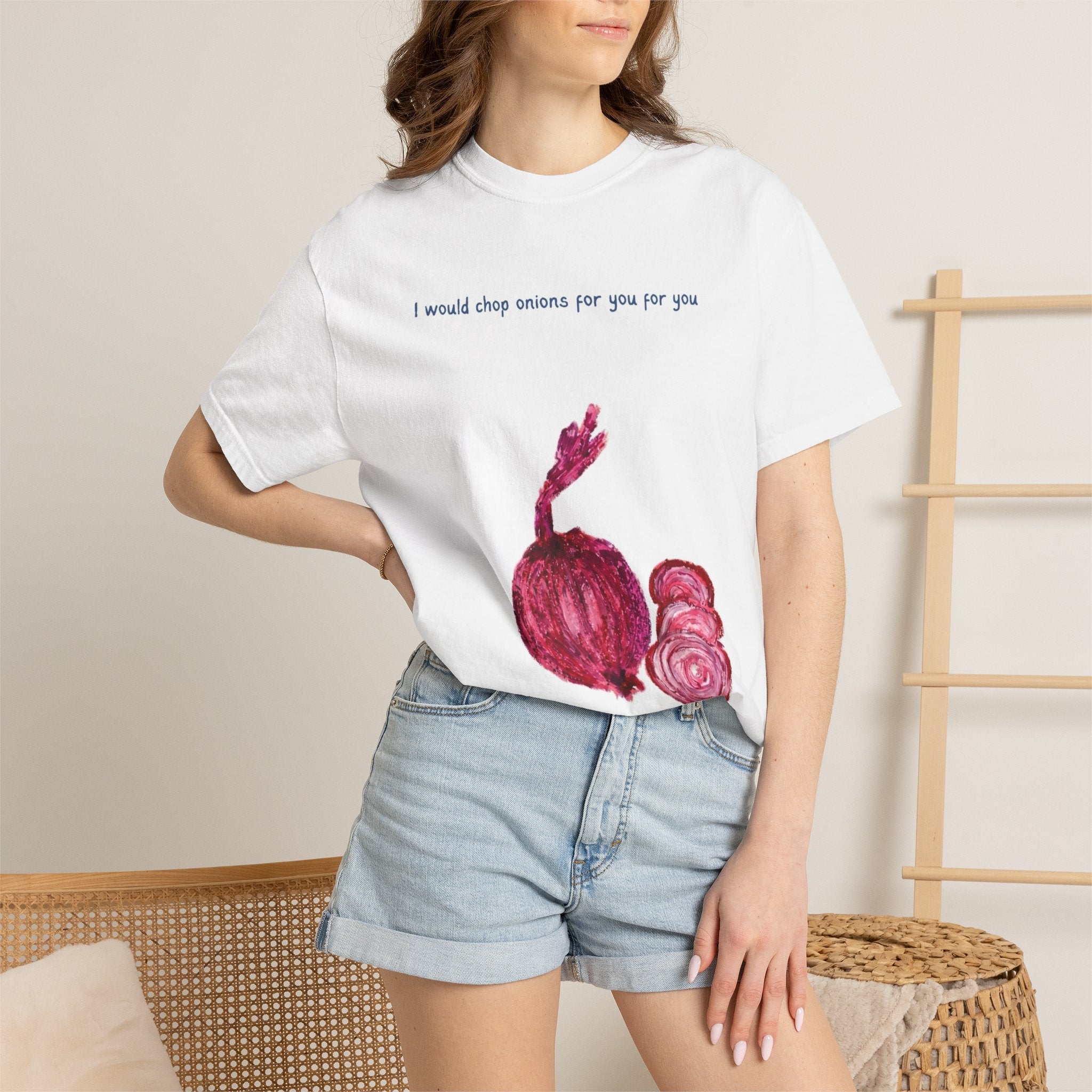 Onion Love T-Shirt — "I would chop onions for you forever." Romantic Vegetable Graphic Tee