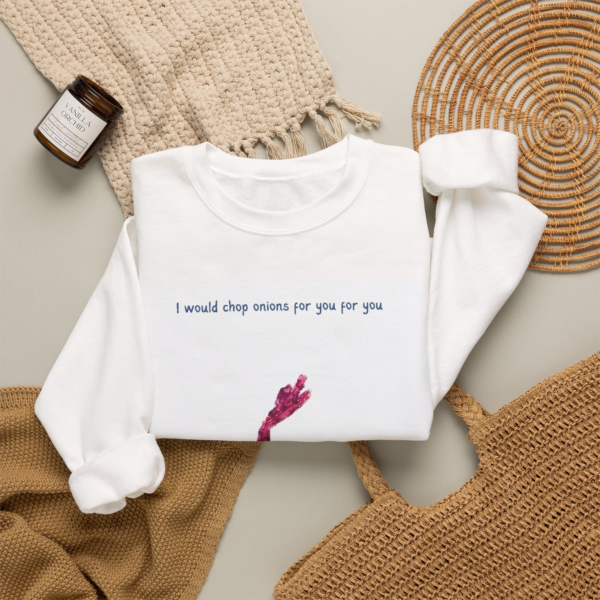 Crewneck Sweatshirt — "I would chop onions for you for you forever." (Onion Illustration)