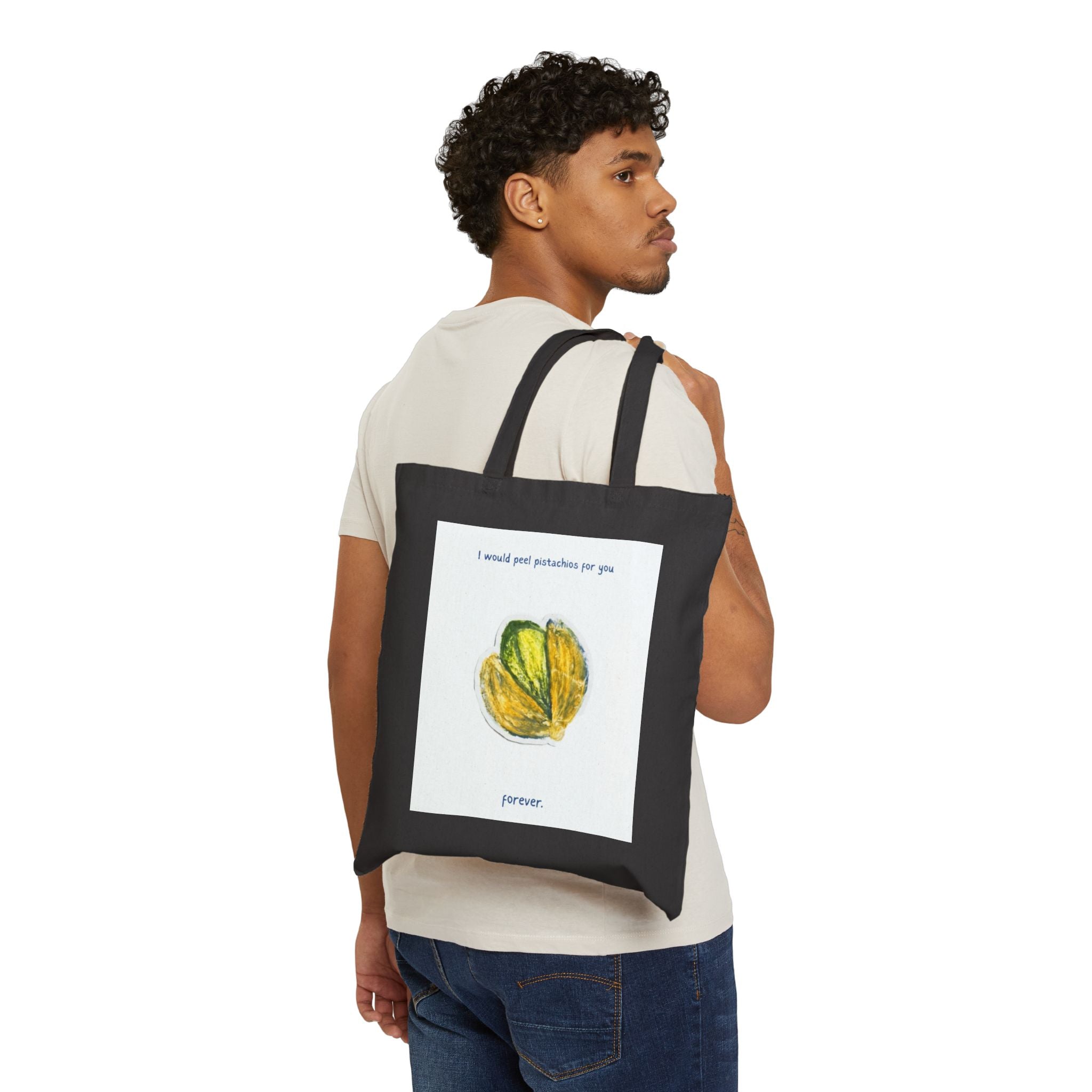 Canvas Tote Bag — "I Would Peel Pistachios for You Forever" Illustrated Pistachio Reusable Shopper