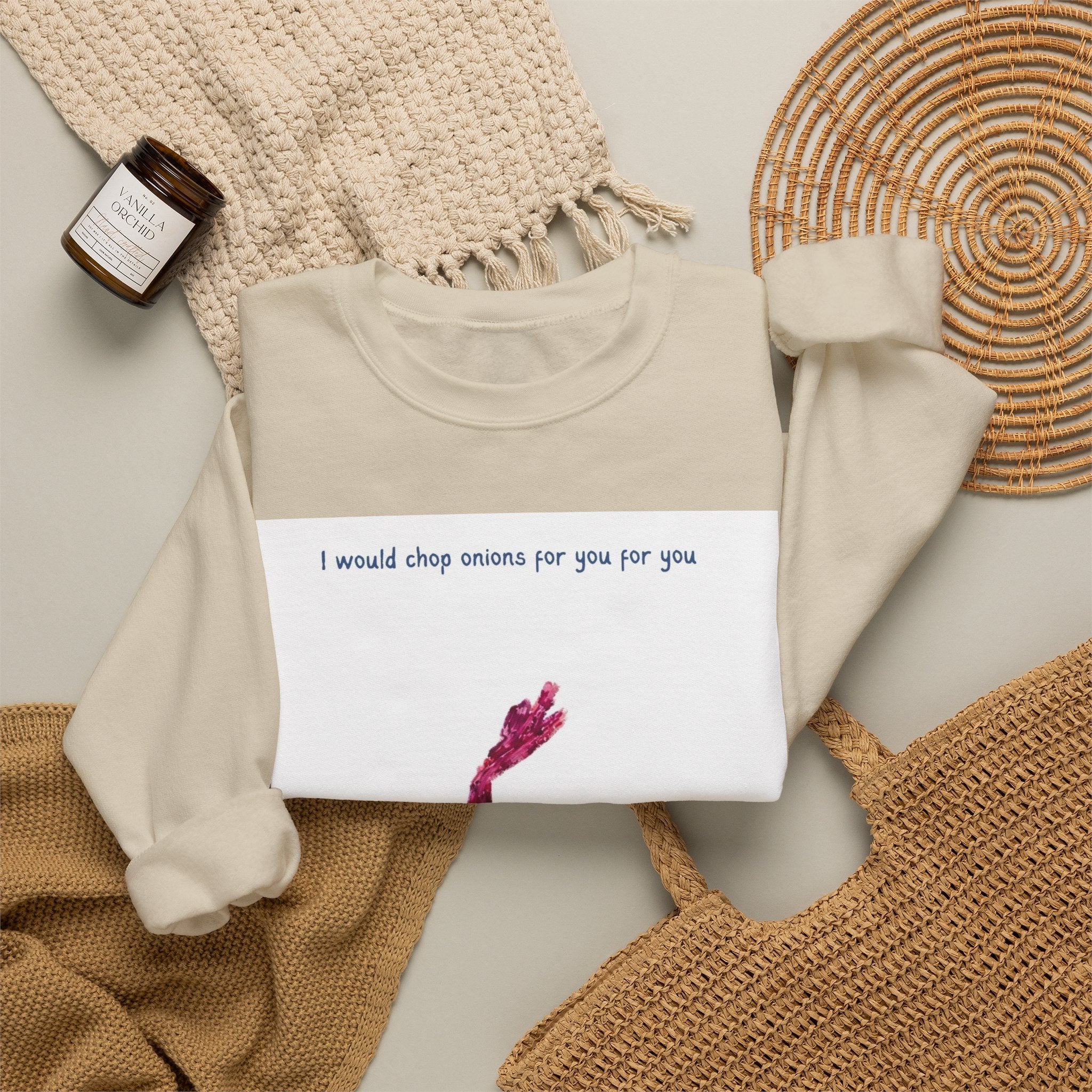Crewneck Sweatshirt — "I would chop onions for you for you forever." (Onion Illustration)