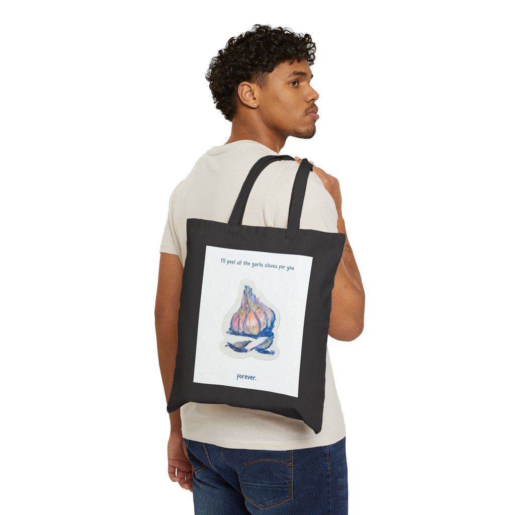 Garlic Illustration Tote Bag — "It’s part of the garlic clove for you" Canvas Market Bag