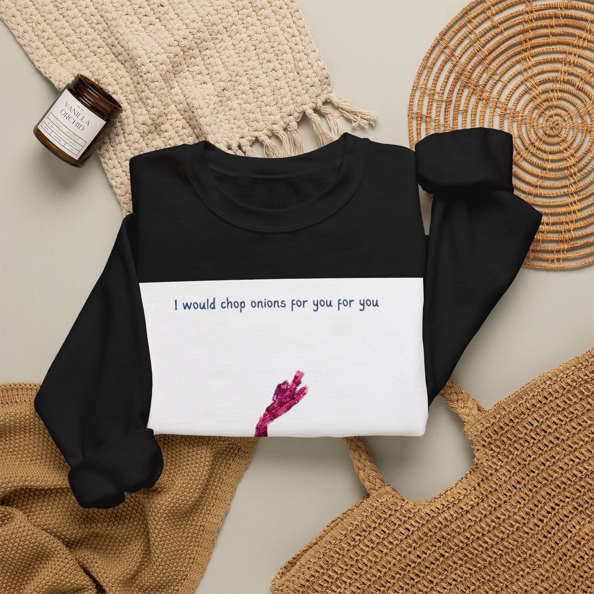Crewneck Sweatshirt — "I would chop onions for you for you forever." (Onion Illustration)